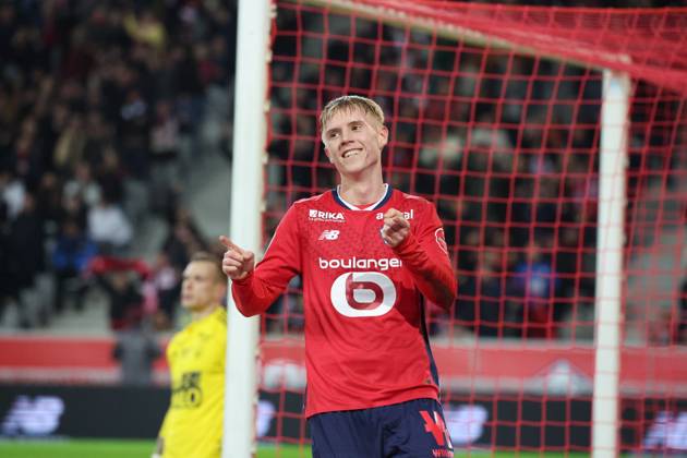 FOOTBALL : LOSC Lille vs Stade Brestois 29 - Ligue 1 - 06 12 2024 But et joie de Hakon HARALDSSON (LOSC Lille) lors du match LOSC Lille vs Stade Brestois 29, Ligue 1, Decathlon Arena stade Pierre Mauroy, le 6 dà cembre 2024 Copyright: xx