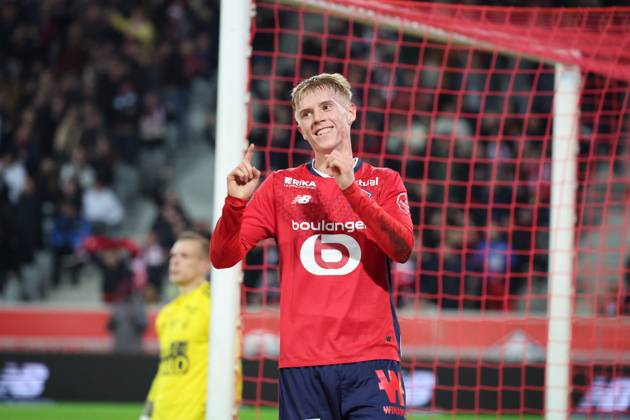 FOOTBALL : LOSC Lille vs Stade Brestois 29 - Ligue 1 - 06 12 2024 But et joie de Hakon HARALDSSON (LOSC Lille) lors du match LOSC Lille vs Stade Brestois 29, Ligue 1, Decathlon Arena stade Pierre Mauroy, le 6 dà cembre 2024 Copyright: xx