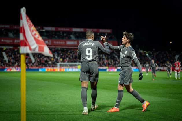 Killian Mbappe (Real Madrid CF) celebrates during a La Liga EA Sports match between Girona FC and Real Madrid at Estadi Municipal de Montilivi in Girona, Girona, Spain, on December 07 2024. Photo by Felipe Mondino Copyright: xFelipexMondino IPAxSportx xipa-agency.netx xx IPA_52211123 IPA_Agency_IPA52211123