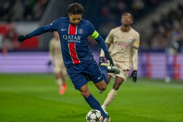 SOCCER - UEFA CL, RBS vs PSG SALZBURG,AUSTRIA,10.DEC.24 - SOCCER - UEFA Champions League, Red Bull Salzburg vs Paris Saint German. Image shows Marquinhos (PSG).  GEPAxpictures xWolfgangxKofler