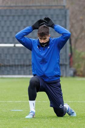 Gent s Tiago Araujo pictured in action during a training session of Belgian soccer team KAA Gent, Wednesday 11 December 2024 in Gent. Tomorrow Gent will meet Serbian team FK TSC on day 5 6 of the group stage of the UEFA Conference League tournament. KURTxDESPLENTER  x107937071x