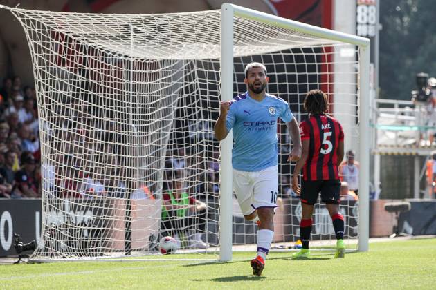 Bournemouth v Manchester City - Premier League - Vitality Stadium August 25, 2019, Bournemouth, United Kingdom: Sergio Aguero of Manchester City celebrates scoring his side s third goal during the Premier League match at the Vitality Stadium, Bournemouth. Picture date: 25th August 2019. Picture credit should read: Craig Mercer Sportimage Bournemouth United Kingdom EDITORIAL USE ONLY Copyright: xx ZUMA-20190825_zaf_si1_028.jpg CraigxMercerx csmphototwo566807