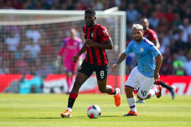 Bournemouth v Manchester City - Premier League - Vitality Stadium August 25, 2019, Bournemouth, United Kingdom: Jefferson Lerma of Bournemouth holds off the challenge from Sergio Aguero of Manchester City during the Premier League match at the Vitality Stadium, Bournemouth. Picture date: 25th August 2019. Picture credit should read: Craig Mercer Sportimage Bournemouth United Kingdom EDITORIAL USE ONLY Copyright: xx ZUMA-20190825_zaf_si1_042.jpg CraigxMercerx csmphototwo566862