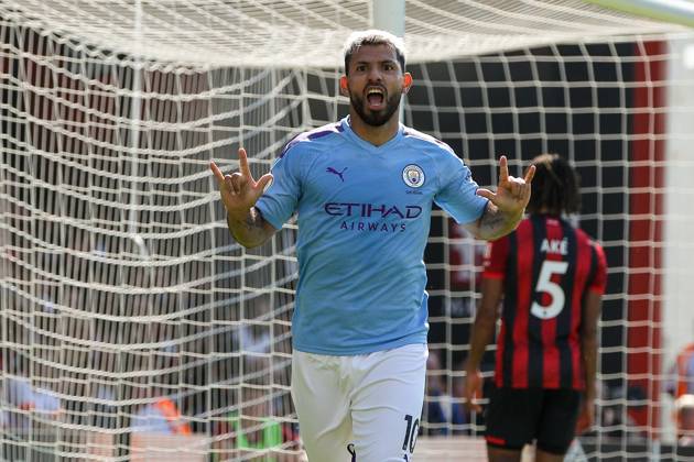 Bournemouth v Manchester City - Premier League - Vitality Stadium August 25, 2019, Bournemouth, United Kingdom: Sergio Aguero of Manchester City celebrates scoring his side s third goal during the Premier League match at the Vitality Stadium, Bournemouth. Picture date: 25th August 2019. Picture credit should read: Craig Mercer Sportimage Bournemouth United Kingdom EDITORIAL USE ONLY Copyright: xx ZUMA-20190825_zaf_si1_047.jpg CraigxMercerx csmphototwo566866