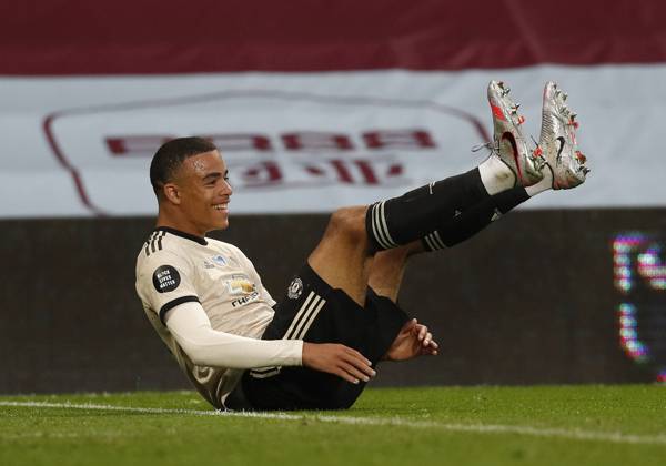 Aston Villa v Manchester United, ManU - Premier League - Villa Park July 9, 2020, Birmingham, United Kingdom: Mason Greenwood of Manchester United celebrates scoring their second goal during the Premier League match at Villa Park, Birmingham. Picture date: 9th July 2020. Picture credit should read: Darren Staples Sportimage Birmingham United Kingdom EDITORIAL USE ONLY Copyright: xx ZUMA-20200709_zaf_si1_137.jpg DarrenxStaplesx csmphototwo677001