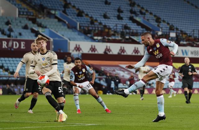 Aston Villa v Manchester United, ManU - Premier League - Villa Park July 9, 2020, Birmingham, United Kingdom: Conor Hourihane of Aston Villa takes a shot on goal during the Premier League match at Villa Park, Birmingham. Picture date: 9th July 2020. Picture credit should read: Darren Staples Sportimage Birmingham United Kingdom EDITORIAL USE ONLY Copyright: xx ZUMA-20200709_zaf_si1_165.jpg DarrenxStaplesx csmphototwo677028