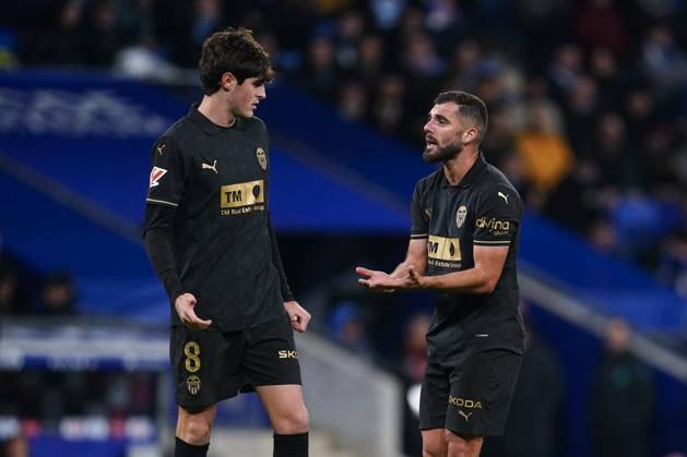 ESP: RCD Espanyol v Valencia CF. La Liga EA Sports. Date 13 Luis Rioja and Javi Guerra of Valencia CF during the La Liga EA Sports match between RCD Espanyol and Valencia CF played at RCDE Stadium on December 18, 2024 in Barcelona, Spain. kpng Copyright: xSergioxRuizx xImagox PS_241218_ESP_VAL_070