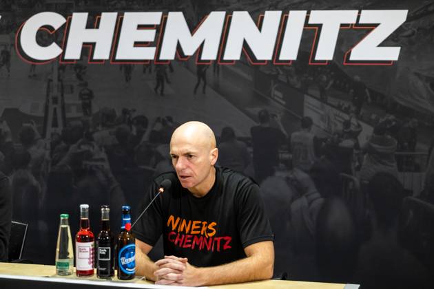 easyCredit Basketball Bundesliga, BBL, Season 2024 2025, Men 21 12 2024, Niners Chemnitz Telekom Baskets Bonn, Rodrigo Pastore Head Coach , Niners Chemnitz at the press conference Copyright Alexander Trienitz