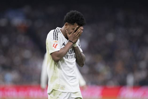 LA LIGA EA Sports - Real Madrid vs Sevilla MADRID, SPAIN - December 22:Rodrygo Goes of Real Madrid reacts to a missed opportunity during the La Liga 2024 25 match between Real Madrid and Sevilla at Santiago Bernabeu Stadium. (Photo by Guillermo Martinez) Madrid Santiago BernabÃ u Stadium Spain Copyright: xGuillermoxMartinezx