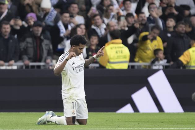 LA LIGA EA Sports - Real Madrid vs Sevilla MADRID, SPAIN - December 22:Rodrygo Goes of Real Madrid celebrates a goal during the La Liga 2024 25 match between Real Madrid and Sevilla at Santiago Bernabeu Stadium. (Photo by Guillermo Martinez) Madrid Santiago BernabÃ u Stadium Spain Copyright: xGuillermoxMartinezx