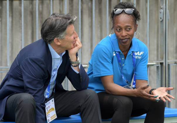 Track and Field: IAAF World Relays press conference, PK, Pressekonferenz IAAF president Sebastian Coe (left) and Gail Devers talk during a news conference prior to the IAAF World Relays, Friday, May 10, 2019, in Yokohama, Japan. Yokohama Japan EDITORIAL USE ONLY Copyright: xImagexofxSportx ImagexofxSportx iosphotos158365