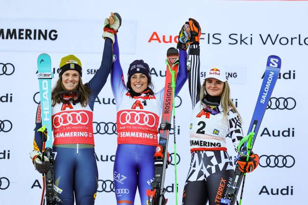 Bilder des Jahres 2024, Sport 12 Dezember Sport Themen der Woche KW52 Sport Bilder des Tages ALPINE SKIING - FIS WC Semmering SEMMERING,AUSTRIA,28.DEC.24 - ALPINE SKIING - FIS World Cup, giant slalom, ladies. Image shows Sara Hector (SWE), Federica Brignone (ITA) and Alice Robinson (NZL). GEPAxpictures xWolfgangxGrebien
