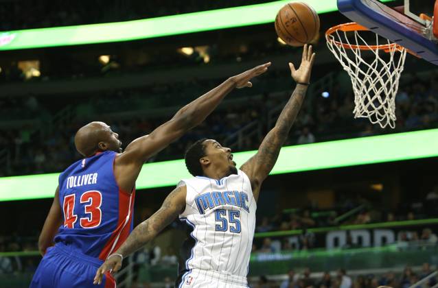Detroit Pistons at Orlando Magic Orlando guard Brandon Jennings (55) lays the ball up against Detroit forward Anthony Tolliver (43) on Wednesday, April 6, 2016, at the Amway Center in Orlando, Fla. (Charles King Orlando Sentinel TNS) Orlando FL USA EDITORIAL USE ONLY Copyright: xx 1183022 CharlesxKingx krtphotoslive749778