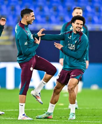 French Super Cup (Trophee des Champions) - Paris Saint-Germain training session Achraf Hakimi and Warren Zaire-Emery of Paris Saint-Germain attend a training session ahead of the French Super Cup (Trophee des Champions) match between Paris Saint-Germain (PSG) and AS Monaco at the 974 stadium in Doha, Qatar on January 4, 2025. Copyright: xNOUSHADx