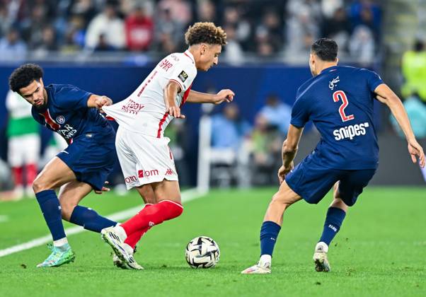 French Super Cup (Trophee des Champions) - Paris Saint-Germain vs AS Monaco Warren Zaire-Emery(L) of Paris Saint-Germain and Eliesse Ben Seghir of AS Monaco in action during the French Super Cup (Trophee des Champions) football final match between Paris Saint-Germain (PSG) and AS Monaco at the 974 stadium in Doha, Qatar on January 5, 2025. Copyright: xNOUSHADx