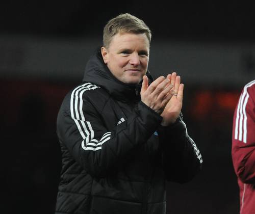 Football - 2024 2025 EFL Carabao League Cup - Semi-Final - First Leg - Arsenal vs Newcastle United - Emirates Stadium - Tuesday 7th January 2025 Newcastle United Manager,Eddie Howe celebrates after the match