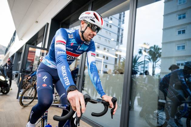 Italian Mattia Cattaneo of Soudal Quick-Step pictured in action during the media day of the Soudal Quick-Step cycling team in Calpe, Spain, Thursday 09 January 2025. JASPERxJACOBS  x109998619x