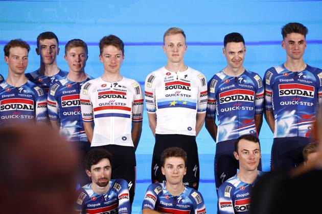 2025 Soudal Quick-Step Team Presentation CALP, SPAIN - JANUARY 09 : Hayter Ethan (GBR) and Merlier Tim (BEL) of Soudal - Quick Step pictured during the 2025 team presentation of the Soudal Quick-Step pro cycling team on January 9, 2025 in Calp, SPAIN, 09 01 2025 Calp SPAIN  Copyright: xJanxDexMeuleneirx