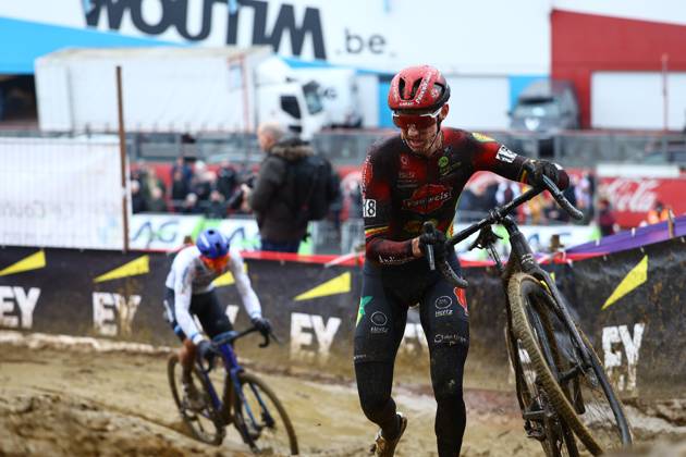 Belgian Michael Vanthourenhout pictured in action at the elite men race of the Belgian Cyclocross Championships (11-12 01) on Sunday 12 January 2025 in Heusden-Zolder. DAVIDxPINTENS  x110248323x