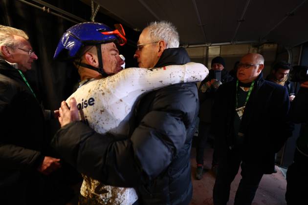 Belgian Thibau Nys celebrates after winning the elite men race of the Belgian Cyclocross Championships (11-12 01) on Sunday 12 January 2025 in Heusden-Zolder. DAVIDxPINTENS  x110253188x