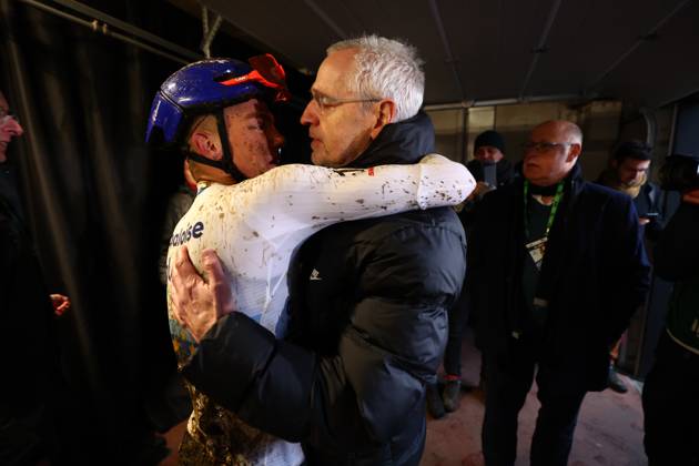 Belgian Thibau Nys celebrates after winning the elite men race of the Belgian Cyclocross Championships (11-12 01) on Sunday 12 January 2025 in Heusden-Zolder. DAVIDxPINTENS  x110253238x