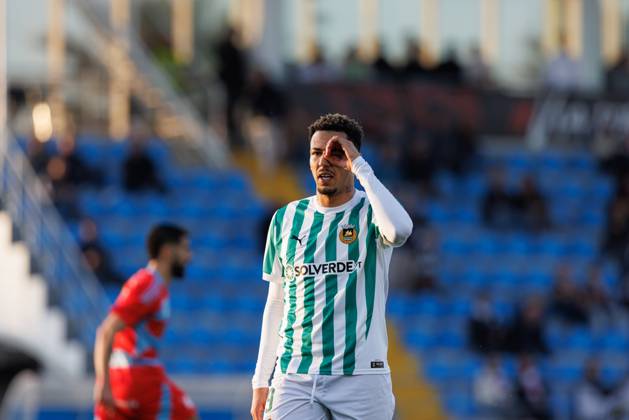 Clayton seen in action celebrating after scoring goal during Taca De Portugal game between teams of Casa Pia AC and Rio Ave FC at Estadio Municipal Rio Maior (Maciej Rogowski) Rio Maior Estadio Municipal Rio Maior Portugal Copyright: xMaciejxRogowskix cpacrfc2425-36