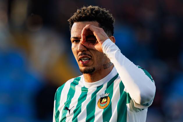 Clayton seen in action celebrating after scoring goal during Taca De Portugal game between teams of Casa Pia AC and Rio Ave FC at Estadio Municipal Rio Maior (Maciej Rogowski) Rio Maior Estadio Municipal Rio Maior Portugal Copyright: xMaciejxRogowskix cpacrioavefull2425-089