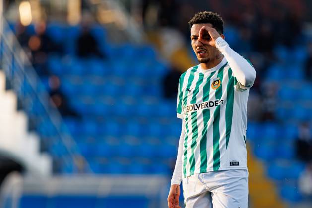 Clayton seen in action celebrating after scoring goal during Taca De Portugal game between teams of Casa Pia AC and Rio Ave FC at Estadio Municipal Rio Maior (Maciej Rogowski) Rio Maior Estadio Municipal Rio Maior Portugal Copyright: xMaciejxRogowskix cpacrioavefull2425-088