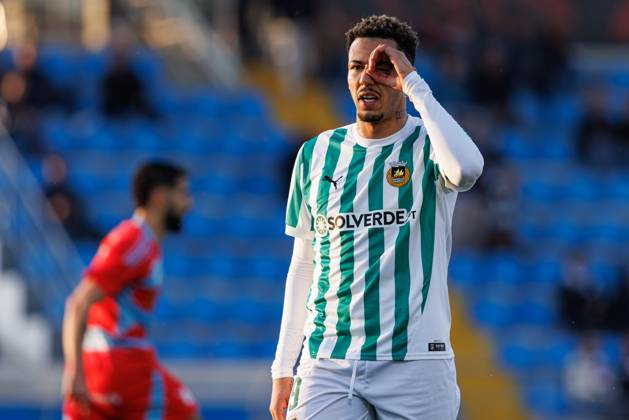 Clayton seen in action celebrating after scoring goal during Taca De Portugal game between teams of Casa Pia AC and Rio Ave FC at Estadio Municipal Rio Maior (Maciej Rogowski) Rio Maior Estadio Municipal Rio Maior Portugal Copyright: xMaciejxRogowskix cpacrioavefull2425-091