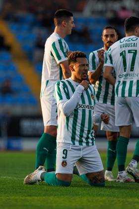 Clayton seen in action celebrating after scoring goal during Taca De Portugal game between teams of Casa Pia AC and Rio Ave FC at Estadio Municipal Rio Maior (Maciej Rogowski) Rio Maior Estadio Municipal Rio Maior Portugal Copyright: xMaciejxRogowskix cpacrioavefull2425-094