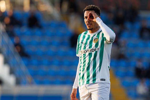 Clayton seen in action celebrating after scoring goal during Taca De Portugal game between teams of Casa Pia AC and Rio Ave FC at Estadio Municipal Rio Maior (Maciej Rogowski) Rio Maior Estadio Municipal Rio Maior Portugal Copyright: xMaciejxRogowskix cpacrioavefull2425-090