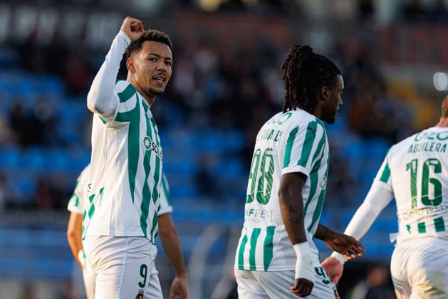 Clayton seen in action celebrating after scoring goal during Taca De Portugal game between teams of Casa Pia AC and Rio Ave FC at Estadio Municipal Rio Maior (Maciej Rogowski) Rio Maior Estadio Municipal Rio Maior Portugal Copyright: xMaciejxRogowskix cpacrioavefull2425-101