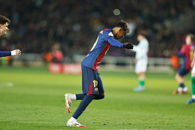Lamine Yamal (Barcelona), JANUARY 15, 2025 - Football Soccer : Yamal celebrate after the goal was recognized by the VAR review during Spanish Copa del Rey Mapfre round 0f 16 match between FC Barcelona, Barca 5-1 Real Betis Balompie at the Estadi Olimpic Lluis Companys in Barcelona, Spain. Noxthirdxpartyxsales (278682225)