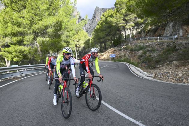 Intermarche Wanty Cycling Team Winter Training Camp {year} L ALFAS DEL PI, SPAIN - JANUARY 16 : Rutsch Jonas (GER) of Intermarche - Wanty, Van Boven Luca (BEL) of Intermarche - Wanty, Dolven Halvor of Wanty Devo ReUz Technord pictured during a training session at the Intermarche Wanty UCI World Team winter stage camp as part of the preparation for the new 2025 season on January 16, 2025 in L Alfas del Pi, Spain, 16 01 2025 L Alfas del Pi Spain  Copyright: xVincentxKalutx