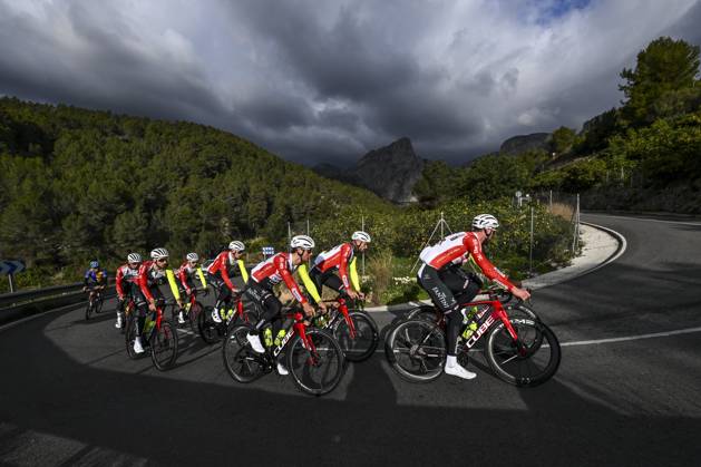 Intermarche Wanty Cycling Team Winter Training Camp {year} L ALFAS DEL PI, SPAIN - JANUARY 16 : Riders of Intermarche - Wanty with Thijssen Gerben (BEL) of Intermarche - Wanty, Braet Vito (BEL) of Intermarche - Wanty, Van Sintmaartensdijk Roel (NED) of Intermarche - Wanty, Artz Huub (NED) of Intermarche - Wanty, Rex Laurenz (BEL) of Intermarche - Wanty pictured during a training session at the Intermarche Wanty UCI World Team winter stage camp as part of the preparation for the new 2025 season on January 16, 2025 in L Alfas del Pi, Spain, 16 01 2025 L Alfas del Pi Spain  Copyright: xVincentxKalutx