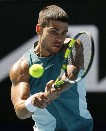 Tennis: Australian Open Carlos Alcaraz of Spain plays against Nuno Borges of Portugal in the third round of the men s singles at the Australian Open tennis tournament in Melbourne on Jan. 17, 2025. A14AA0003994247P