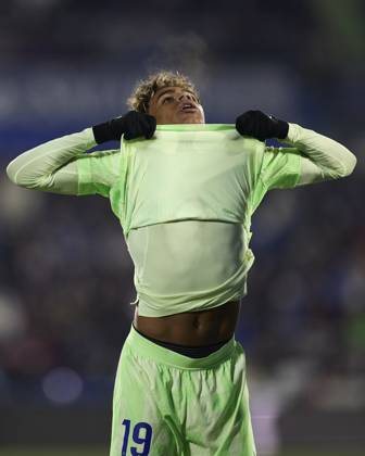 Getafe CF v FC Barcelona, Barca - LaLiga EA Sports Lamine Yamal of FC Barcelona reacts during the LaLiga EA Sports match between Getafe CF and FC Barcelona at Coliseum Alfonso Perez on January 18, 2025, in Getafe, Spain. Getafe Coliseum Alfonso Perez Madrid Spain RL_GETvFCB_000143 Copyright: xRicardoxLarreinax