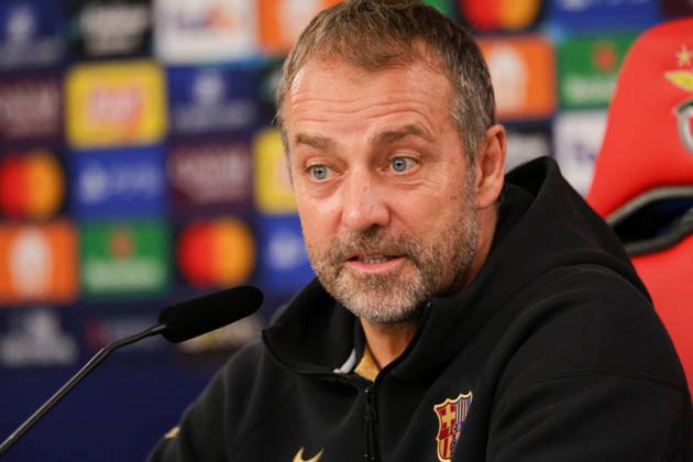 Portugal, Estadio do SL Benfica Lisbon 20 January 2025 Uefa Champions League phase 2024 25 Matchday 7, Press conference , Training S L Benfica FC Barcelona v l Coach Hansi Flick FC Barcelona at the press conference Copyright: HMBxMedia FernandoxSoares