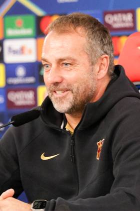 Portugal, Estadio do SL Benfica Lisbon 20 January 2025 Uefa Champions League phase 2024 25 Matchday 7, Press conference , Training S L Benfica FC Barcelona v l Coach Hansi Flick FC Barcelona at the press conference Copyright: HMBxMedia FernandoxSoares