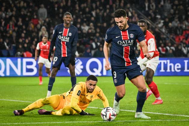 Ligue 1 PSG vs Stade de Reims - FA Paris Saint-Germain’s forward Goncalo Ramos fights for the ball during the French L1 football match between Paris Saint-Germain and Stade de Reims at the Parc des Princes stadium in Paris on January 25, 2025. Photo by Firas Abdullah ABACAPRESS.COM Paris Île-de-France France  Copyright: xAbdullahxFiras ABACAx