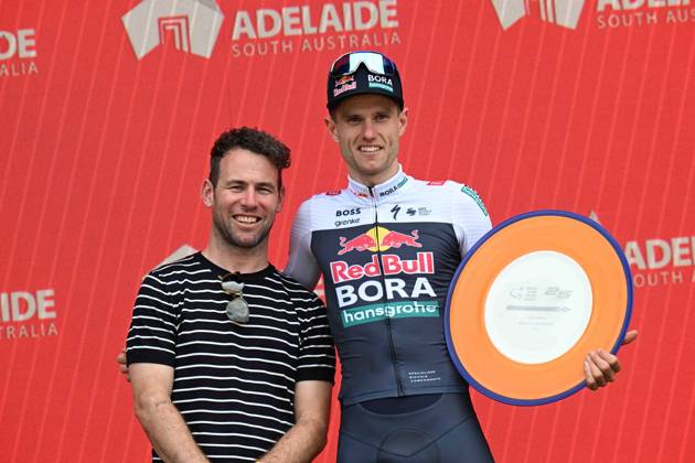 26-01-2025 Tour Down Under; Tappa 06 Adelaide City Council; 2025, Red Bull - Bora Hansgrohe; Fisher Black, Finn; Cavendish, Mark; Adelaide; 