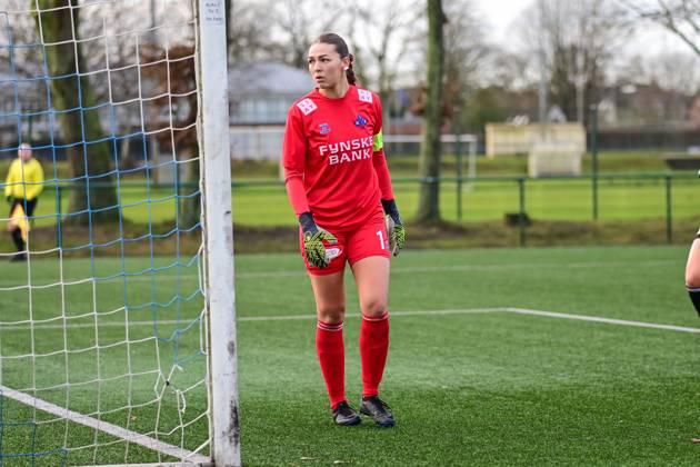 Soccer I Women I 2024 2025 season I Test match I Hamburger SV Kolding IF I 25 01 2025 Sofie Gron 1, Kolding IF did not need to intervene with the shot on goal Copyright: xLobeca WolfxGebhardtx
