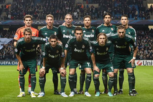 MANCHESTER, UNITED KINGDOM: 21 NOVEMBER 2012 Real Madrid players pose for a team photo prior to the UEFA Champions League Group D soccer match between Manchester City and Real Madrid at the Etihad Stadium, United Kingdom on 21 November 2012. Manchester City FC v Real Madrid FC UCL_2012-2013