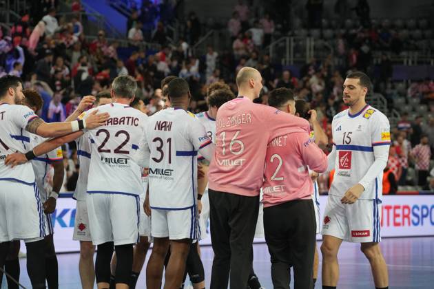 Handball - IHF Men s World Championship, WM, Weltmeisterschaft - France V Egypt Celebration Team France during the IHF Men s World Championship 2025, Quarter-Finals Handball match between France and Egypt on 28 January 2025 at Arena Zagreb in Zagreb, Croatia - Photo Laurent Lairys ABACAPRESS.COM Zagreb Croatia  Copyright: xLairysxLaurent ABACAx