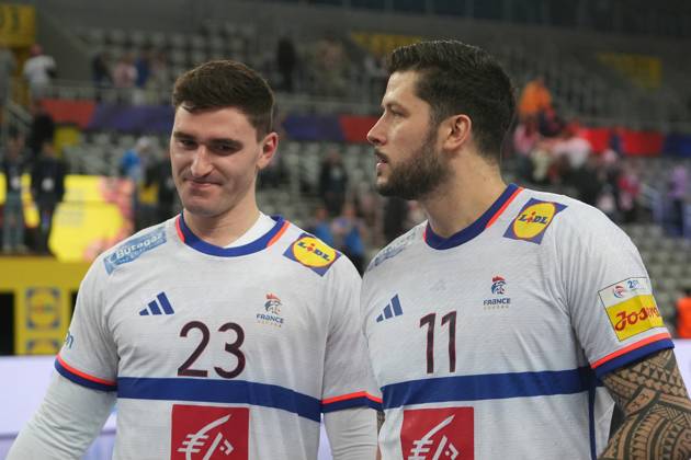 Handball - IHF Men s World Championship, WM, Weltmeisterschaft - France V Egypt 11 Nicolas TOURNAT and 23 Ludovic FABREGAS OF FRANCE during the IHF Men s World Championship 2025, Quarter-Finals Handball match between France and Egypt on 28 January 2025 at Arena Zagreb in Zagreb, Croatia - Photo Laurent Lairys ABACAPRESS,COM Zagreb Croatia  Copyright: xLairysxLaurent ABACAx