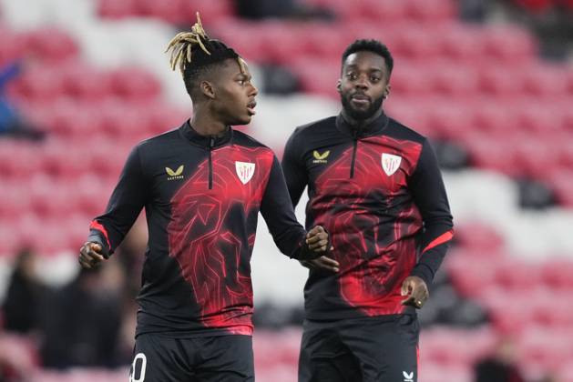 Athletic Club v FC Viktoria Plzen - UEFA Europa League 2024 25 League Phase MD8 Inaki Williams right winger of Athletic Club and Ghana and Nico Williams left winger of Athletic Club and Spain during the warm-up before the UEFA Europa League 2024 25 League Phase MD8 match between Athletic Club and FC Viktoria Plzen at Estadio de San Mames on January 30, 2025 in Bilbao, Spain. Bilbao Spain  Copyright: xJosexBretonx originalFilename:bretonhernandez-athletic250130_npZjR.jpg