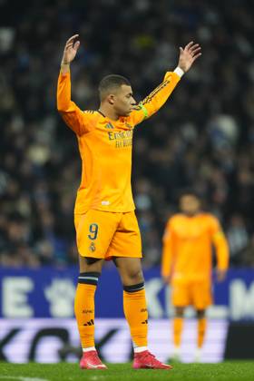 RCD Espanyol de Barcelona v Real Madrid CF - La Liga EA Sports Kylian Mbappe centre-forward of Real Madrid and France reacts during the LaLiga match between RCD Espanyol de Barcelona and Real Madrid CF at RCDE Stadium on February 1, 2025 in Barcelona, Spain. Barcelona Spain Copyright: xJosexBretonx originalFilename:bretonhernandez-rcdespan250201_npcvW