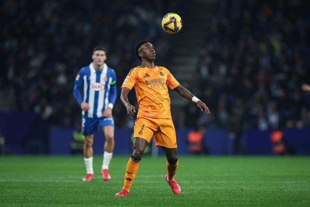 RCD Espanyol de Barcelona v Real Madrid CF - La Liga EA Sports Vinicius Jr of Real Madrid controls the ball during the La Liga EA Sports 2024 25 match between RCD Espanyol and Real Madrid at RCD Stadium in Barcelona, Spain, on February 1, 2025. Cornella Spain Copyright: xGongorax originalFilename:bonilla-rcdespan250201_np7Dp