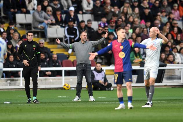 FC Barcelona, Barca v DEPORTIVO ALAVES. OLIMPIC STADIUM LLUIS COMPANYS. MONTJUIC,BARCELONA. February 2,2025 FC BARCELONA vs DEPORTIVO ALAVES. February 2, 2025 Hansi Flick head coach of FC Barcelona reacts during the match between FC Barcelona and Deportivo Alaves corresponding to the twenty two day of La Liga EA Sports at Olimpic Stadium Lluis Companys of Montjuic in Barcelona, Spain. Barcelona ESP Copyright: xS.xRosx