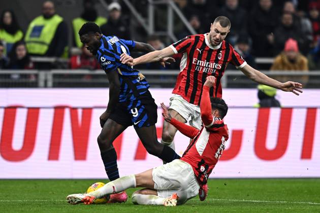 Db Milano 02 02 2025 - campionato di calcio serie A Milan-Inter foto Daniele Buffa Image nella foto: Marcus Thuram-Strahinja Pavlovic-Theo Hernandez